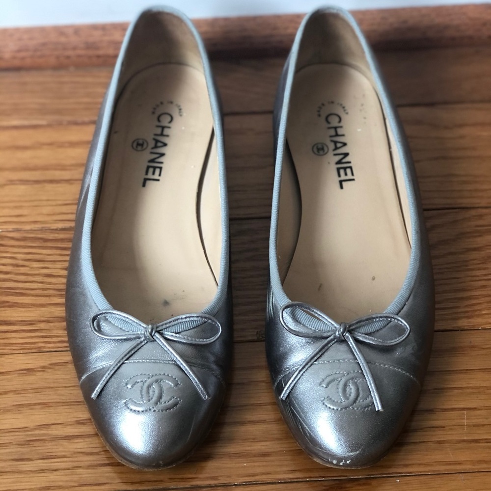 Chanel Silver Ballerina Flats